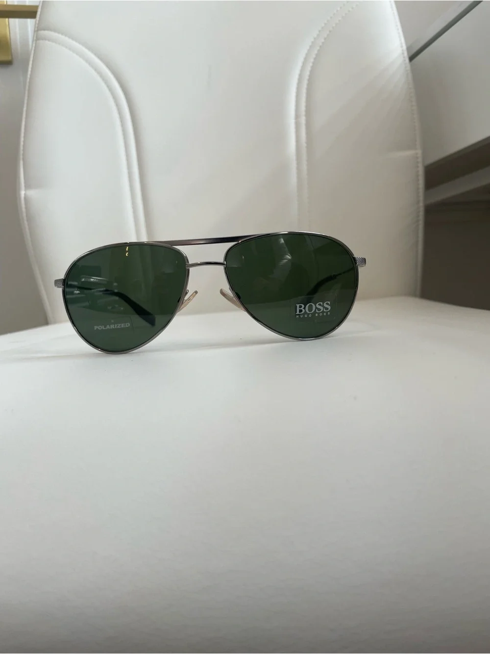 Boss Aviator Sunglasses with Dark Green Lenses and Silver Frame